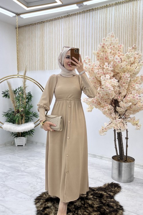 Krem Asalet Elbise Tesettür Giyim  Krem