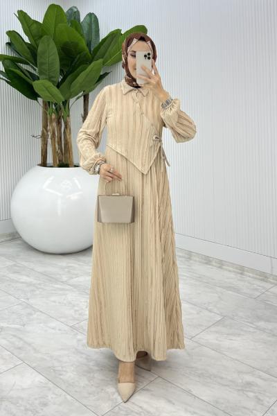 Krem  Şehnaz Elbise Tesettür Giyim  Krem