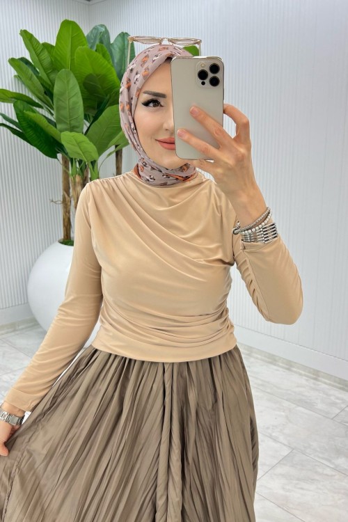 Krem Tek Sadece Bluz Tesettür Giyim Krem