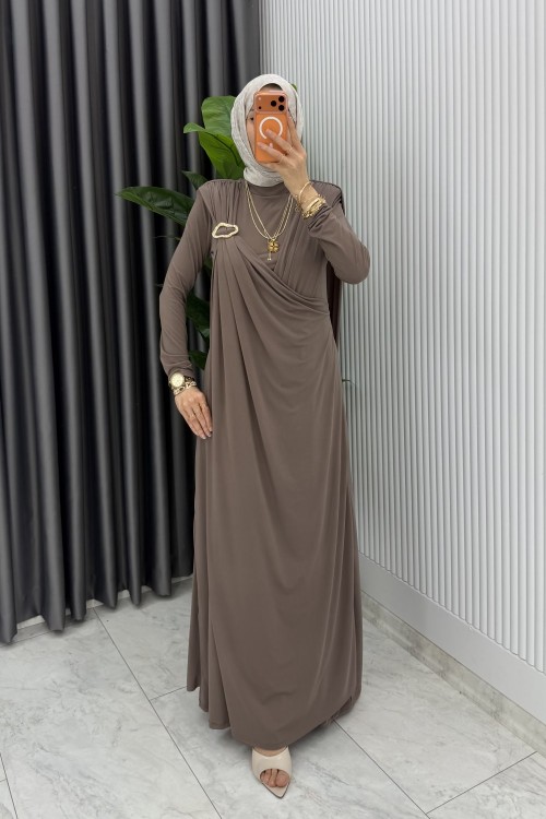 Kül Alya Tasarım Elbise Tesettür Giyim  Kahverengi