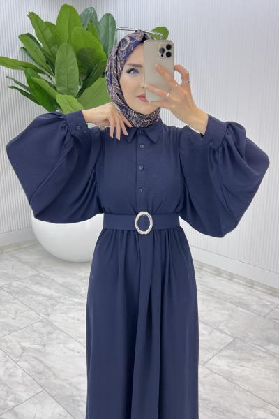 Laci Burçak Elbise Tesettür Giyim Lacivert