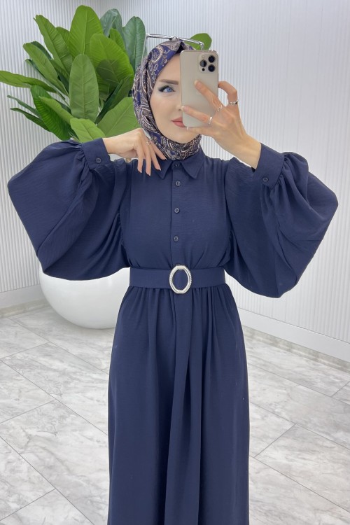 Laci Burçak Elbise Tesettür Giyim Lacivert