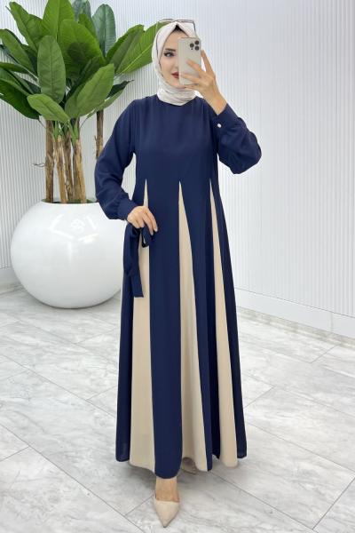 Laci Parçalı Elbise Tesettür Giyim Lacivert