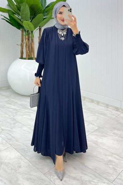 Lacivert Özel Tasarım Zümra Baya Takım Tesettür Giyim Lacivert