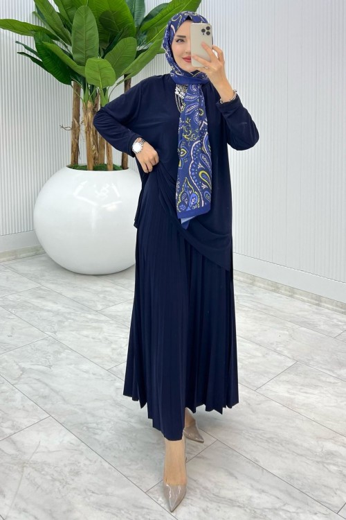 Lacivert Şermin Etek Takım Tesettür Giyim Lacivert