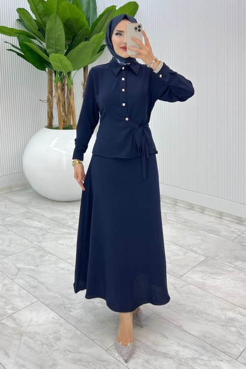 Lacivert Şeyda Etek Takım Tesettür Giyim Lacivert