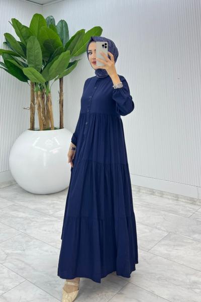 Lacivert Çilek Elbise Tesettür Giyim Lacivert