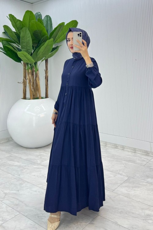 Lacivert Çilek Elbise Tesettür Giyim Lacivert