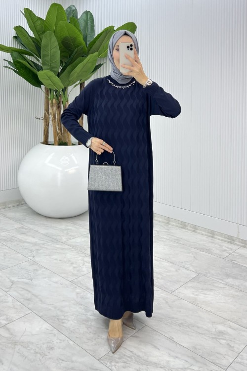 Lacivert  İzel Triko Elbise Tesettür Giyim  Lacivert