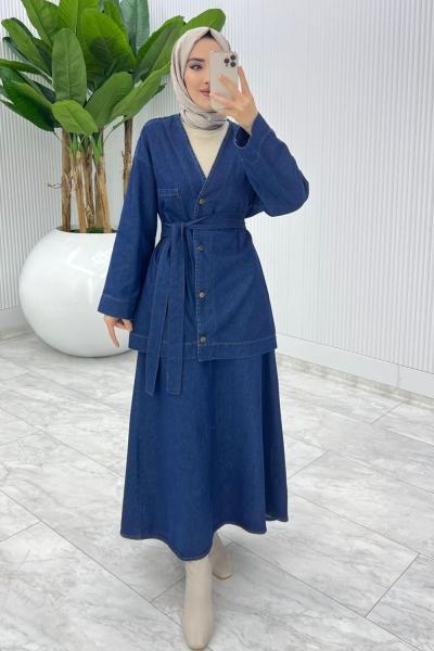 Lacivert Zennub Premıum Etek Takım Tesettür Giyim Lacivert