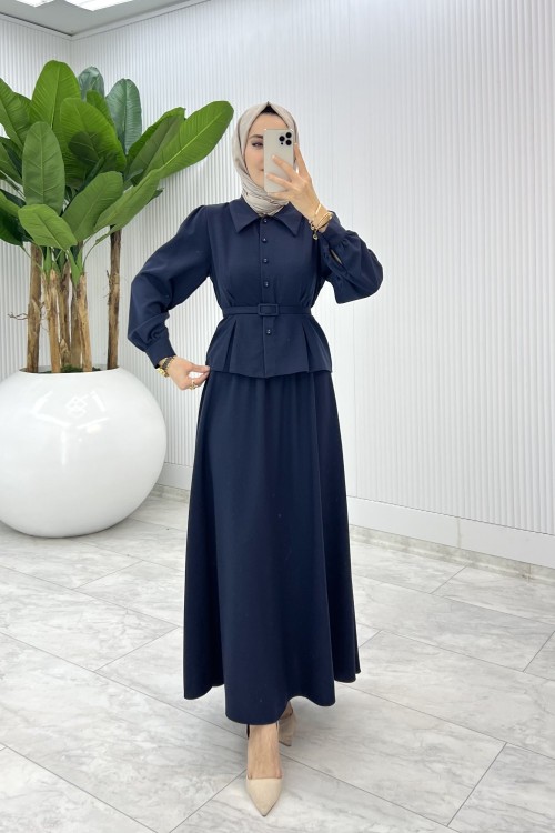 Lacivert  Eftelya Etek Takım Tesettür Giyim  Lacivert