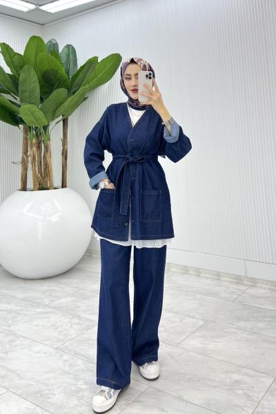 Lacivert Şeyda Premıum Kot Takım Tesettür Giyim  Lacivert