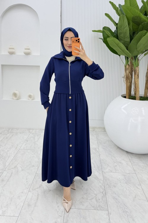 Lacivert Şazeli Premium Etek Takım Tesettür Giyim  Lacivert