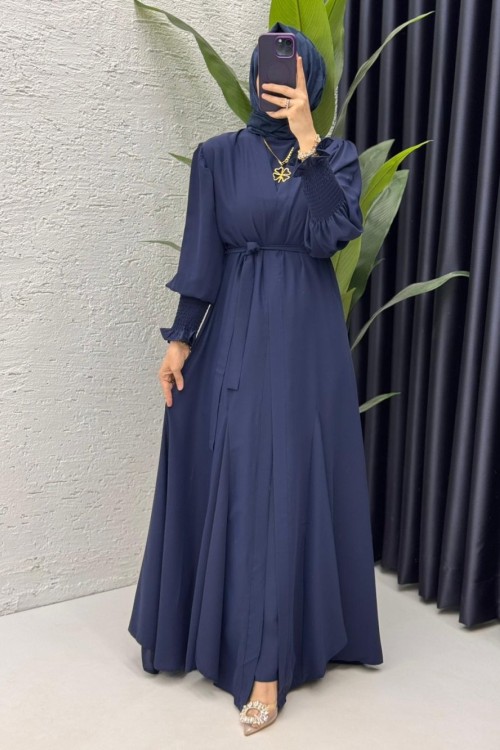 Lacivert  Mihra  Abaya Takım Tesettür Giyim  Lacivert