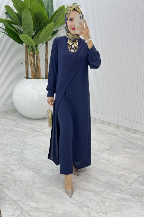 Lacivert Ahum Tasarım Takım Tesettür Giyim  Lacivert