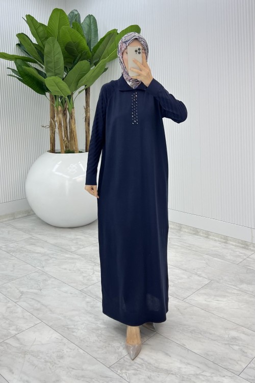 Lacivert Arzu Triko Elbise Tesettür Giyim  Lacivert