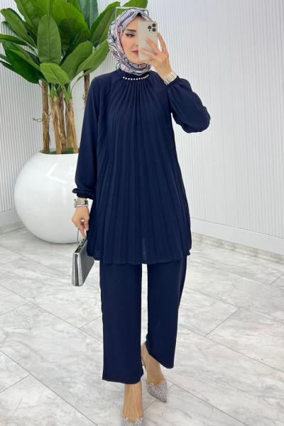 Lacivert Buket Pantolon Takım Tesettür Giyim Lacivert