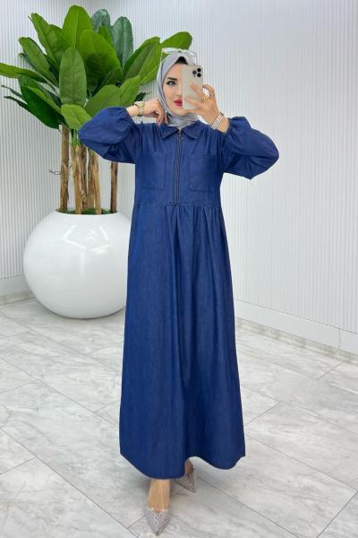 Lacivert Cepli Kot Tansel Elbise Tesettür Giyim Lacivert