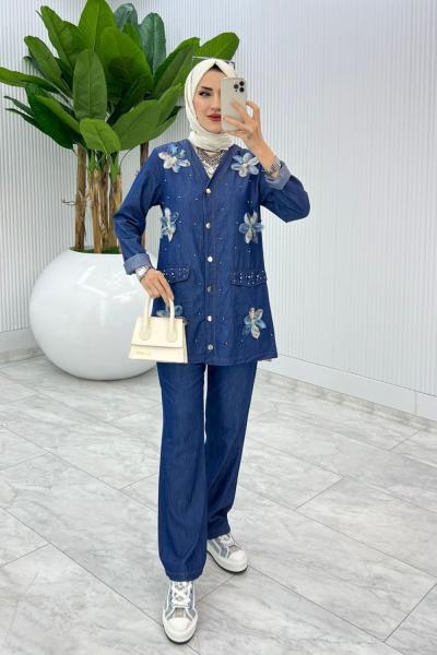 Lacivert Cansel Kot Takım Tesettür Giyim Lacivert