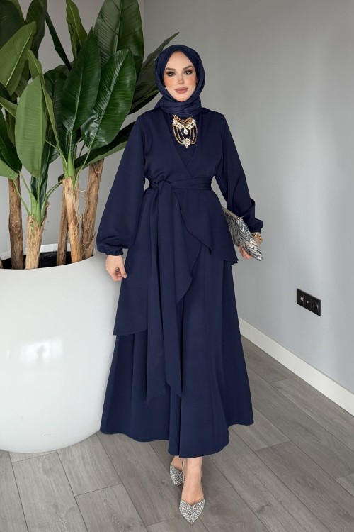 Lacivert Cevher Pantolon Takım Tesettür Giyim Lacivert