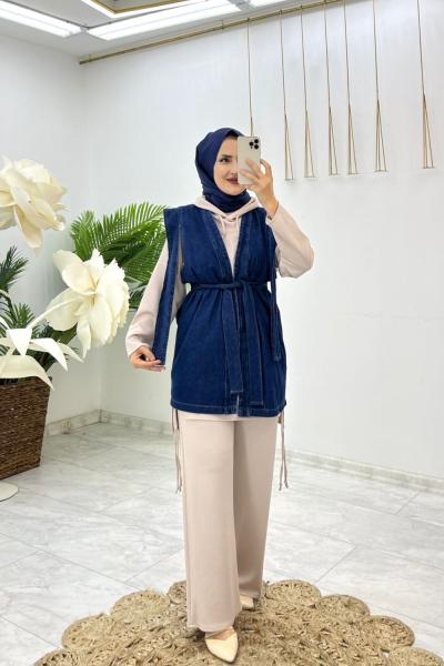 Lacivert Diba Kot Yelek Tesettür Giyim Lacivert