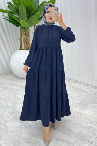 Lacivert Dantelli Elbise Tesettür Giyim Lacivert