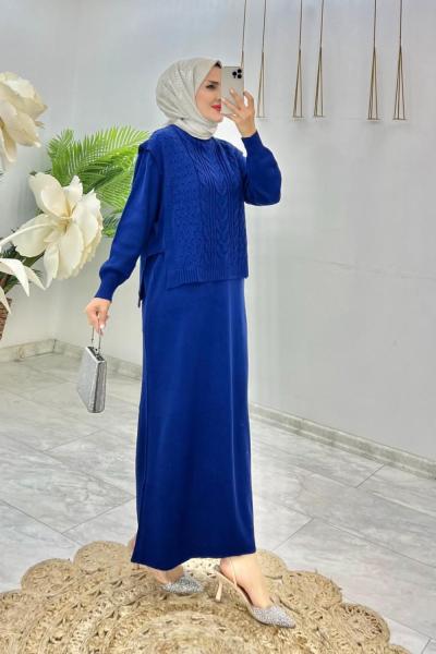 Lacivert Damla Triko Elbise Takım Tesettür Giyim  Lacivert