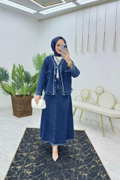Lacivert Eslem Kot Takım Tesettür Giyim Lacivert