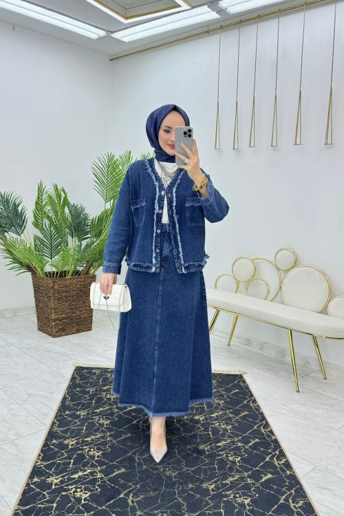 Lacivert Eslem Kot Takım Tesettür Giyim Lacivert