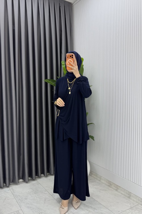 Lacivert Figen Pantolon Takım Tesettür Giyim  Lacivert