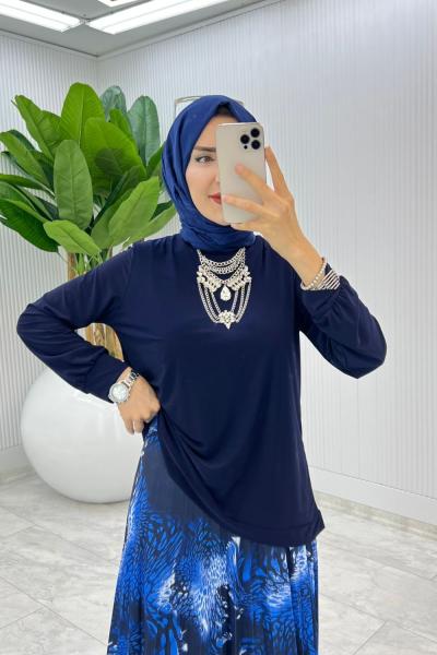 Lacivert Gökyüzü Etek Takım Tesettür Giyim Lacivert