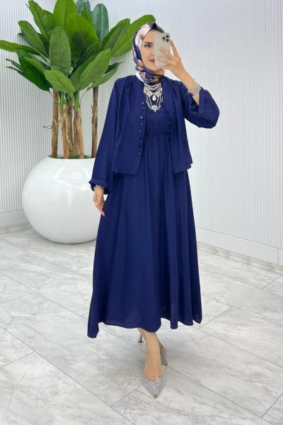 Lacivert Halime Elbise Takım Tesettür Giyim Lacivert