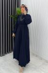 Lacivert Hifa Piliseli Elbise Tesettür Giyim  Lacivert