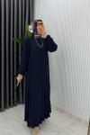 Lacivert Hifa Piliseli Elbise Tesettür Giyim  Lacivert