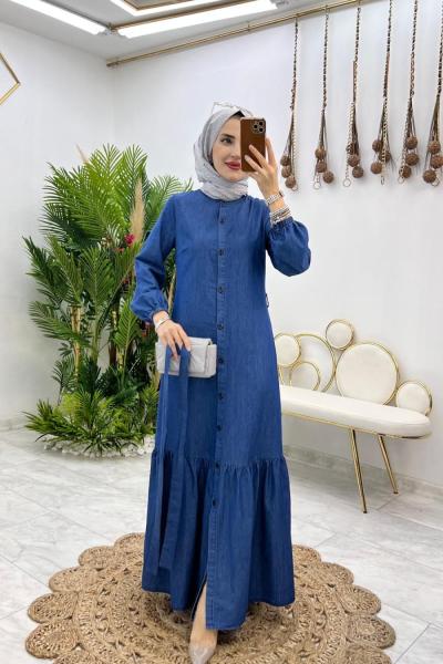 Lacivert Kot Elbise Tesettür Giyim Lacivert