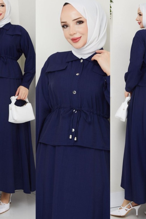 Lacivert Moda Etek Takım Tesettür Giyim Lacivert