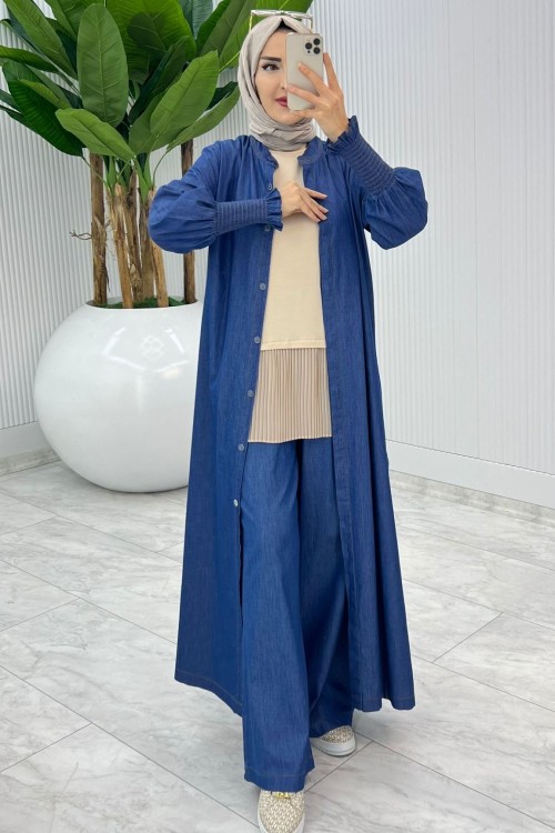 Lacivert Mısra Kot Takım Tesettür Giyim Lacivert