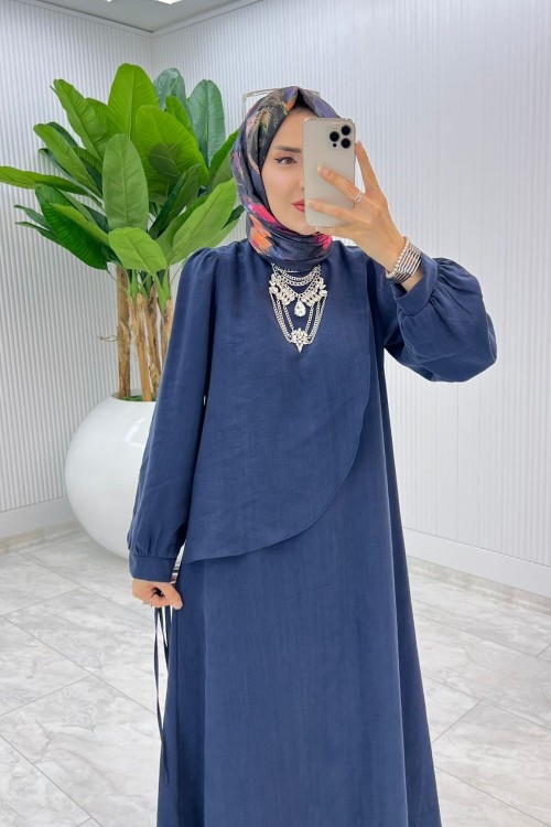Lacivert Premium Paris Elbise Tesettür Giyim Lacivert