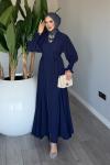 Lacivert Meşk Abaya Takım Tesettür Giyim  Lacivert