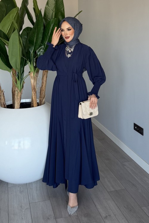 Lacivert Meşk Abaya Takım Tesettür Giyim  Lacivert