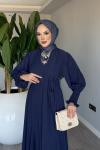 Lacivert Meşk Abaya Takım Tesettür Giyim  Lacivert