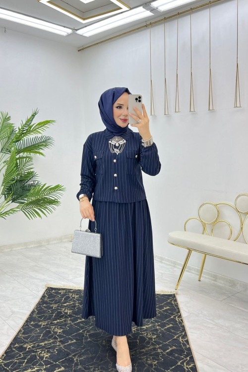 Lacivert Matmazel Etek Takım Tesettür Giyim Lacivert