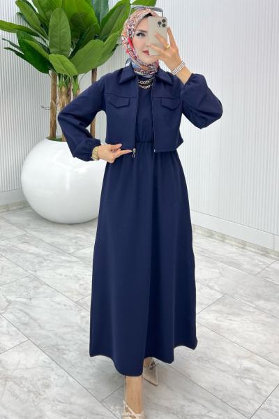 Lacivert Oylat Elbise Tesettür Giyim Lacivert