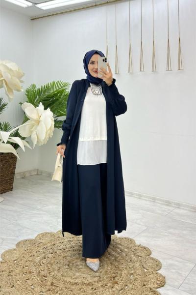 Lacivert Premıum Scuba Naz Takım Tesettür Giyim Lacivert