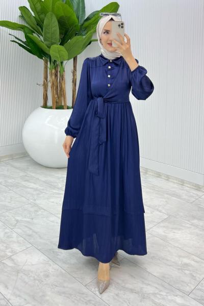 Lacivert Premium Lotus Elbise Tesettür Giyim Lacivert