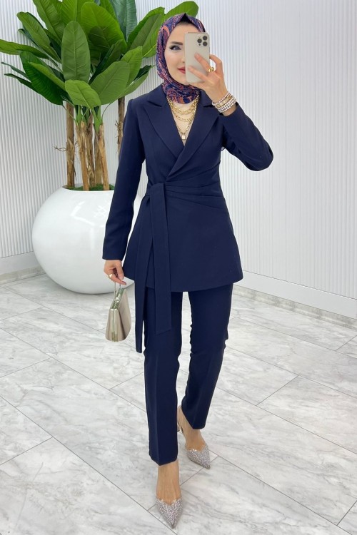 Lacivert Premium Astarlı Klas Takım Tesettür Giyim Lacivert