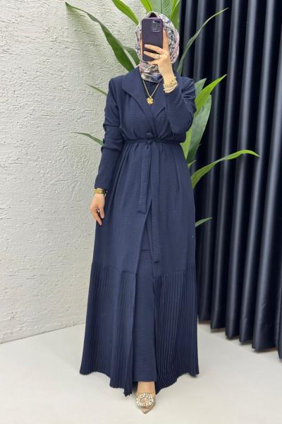 Lacivert Premium Üçlü Helena Takım Tesettür Giyim Lacivert