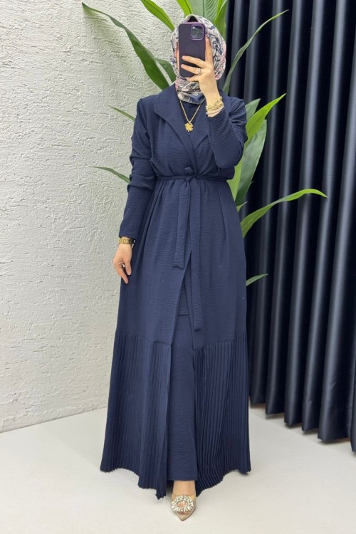 Lacivert Premium Üçlü Helena Takım Tesettür Giyim Lacivert