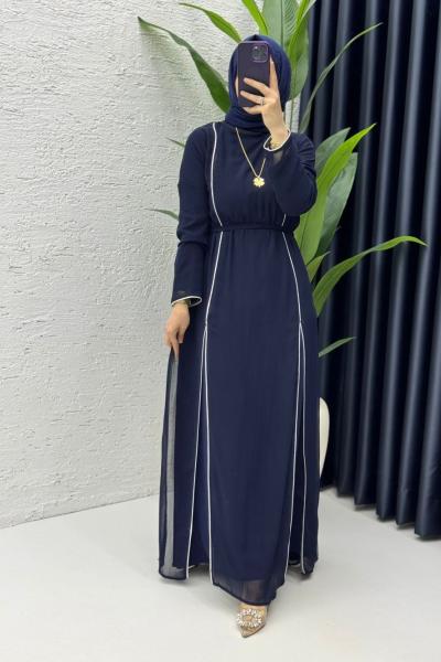 Lacivert Premium İkili Şifon Takım Tesettür Giyim Lacivert