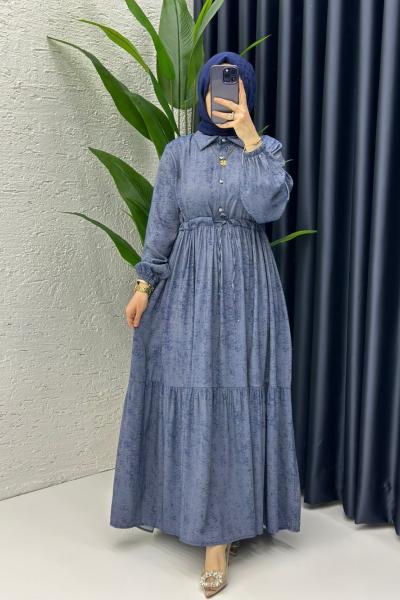 Lacivert Premium Zerre Elbise Tesettür Giyim Lacivert